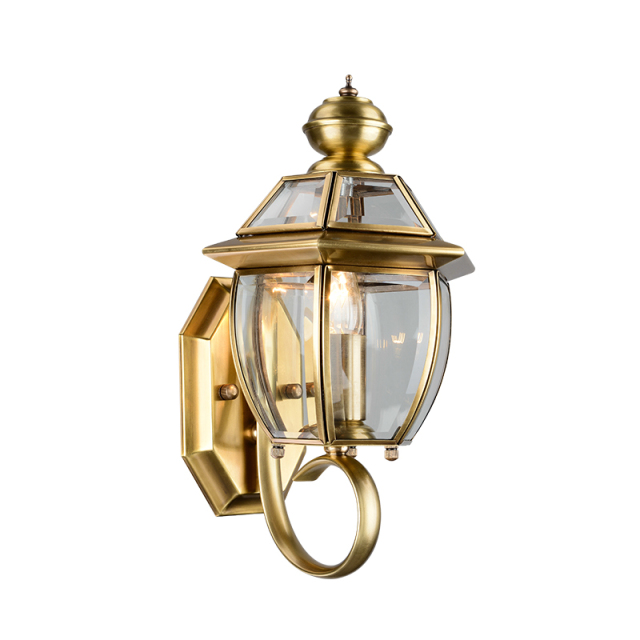 Mid-century Vintage Copper Wall Sconce Wall Light in Crisp Lines and Clear Beveled Glass with Antique Brass Finish