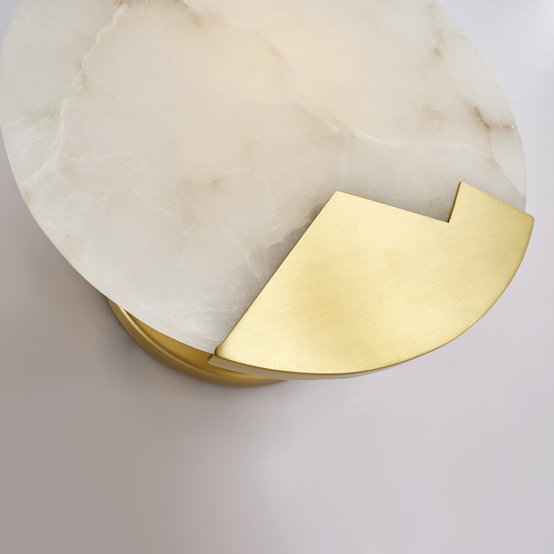 Modern Marble Round Circle Mini Wall Sconce Wall Light in Brass for Bedroom Bedside/ Living Room/ Hallway