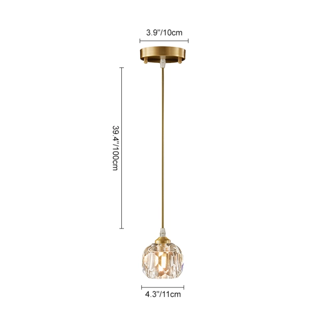 Minimalist Brass Mini Pendant Lighting Crystal Shade Hanging Light in Round Canopy for Bedside/Kitchen/Dining Room