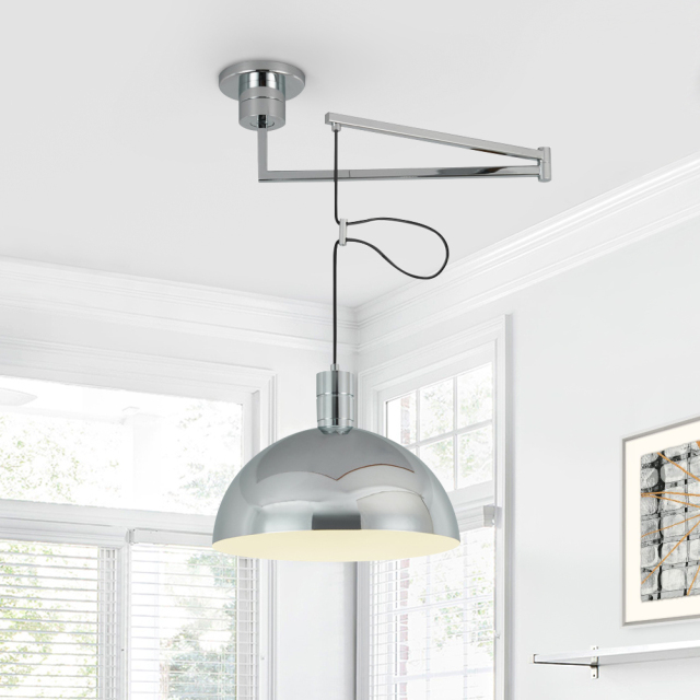 Mid-Century Modern Chrome Dome Pendant Light Adjustable Folding Hanging Light for Kitchen Island and Dining Room