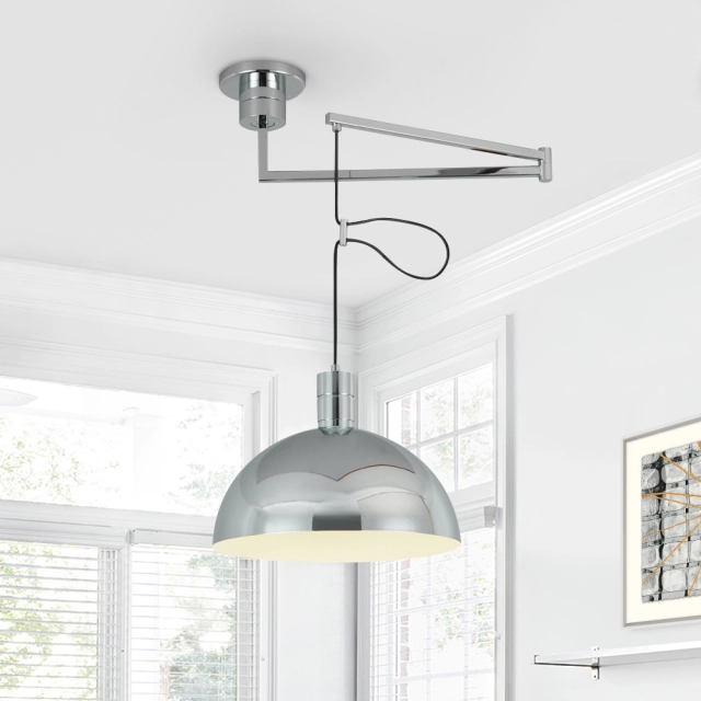 Mid-Century Modern Chrome Dome Pendant Light Adjustable Folding Hanging Light for Kitchen Island and Dining Room