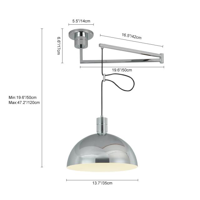 Mid-Century Modern Chrome Dome Pendant Light Adjustable Folding Hanging Light for Kitchen Island and Dining Room