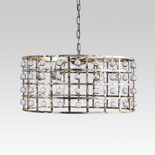 Glam Modern Luxury 6-Light Drum Chandelier with Glass Ball in Antiqued Silver Finish for Living /Dining Room