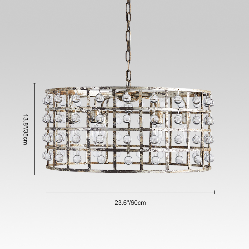 Glam Modern Luxury 6-Light Drum Chandelier with Glass Ball in Antiqued Silver Finish for Living /Dining Room