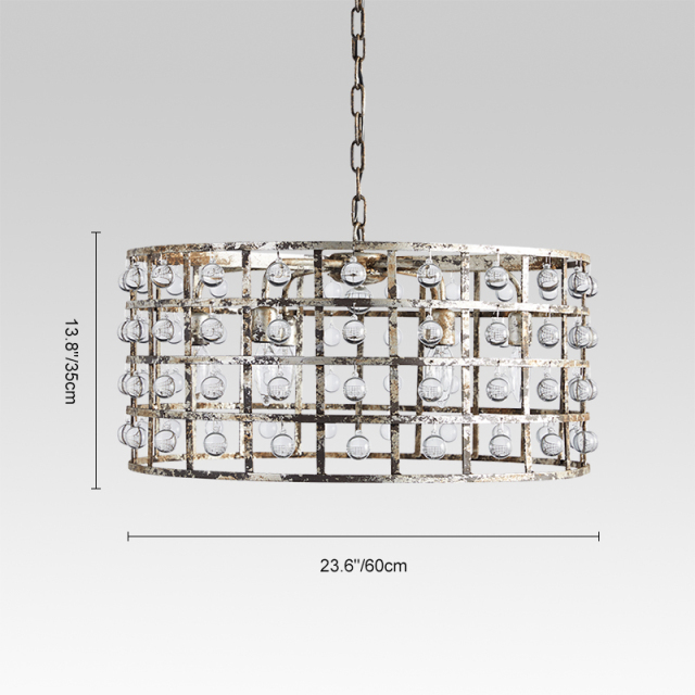 Glam Modern Luxury 6-Light Drum Chandelier with Glass Ball in Antiqued Silver Finish for Living /Dining Room