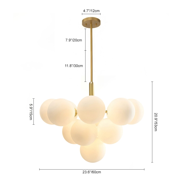 Glam Modern 5/13 Light Opal Glass Bubble Cluster Grape Chandelier in Brass Finish for Living /Dining Room