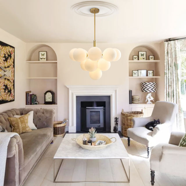 Glam Modern 5/13 Light Opal Glass Bubble Cluster Grape Chandelier in Brass Finish for Living /Dining Room