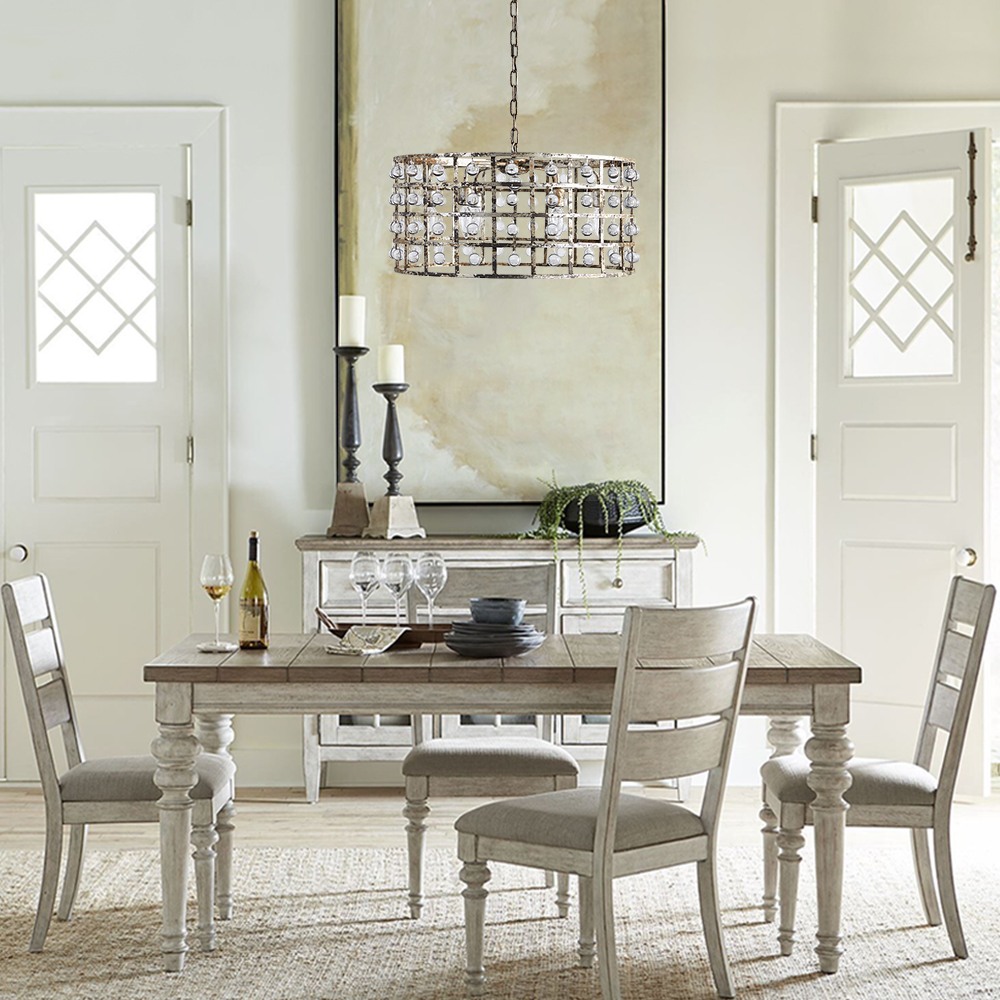Glam Modern Luxury 6-Light Drum Chandelier with Glass Ball in Antiqued Silver Finish for Living /Dining Room
