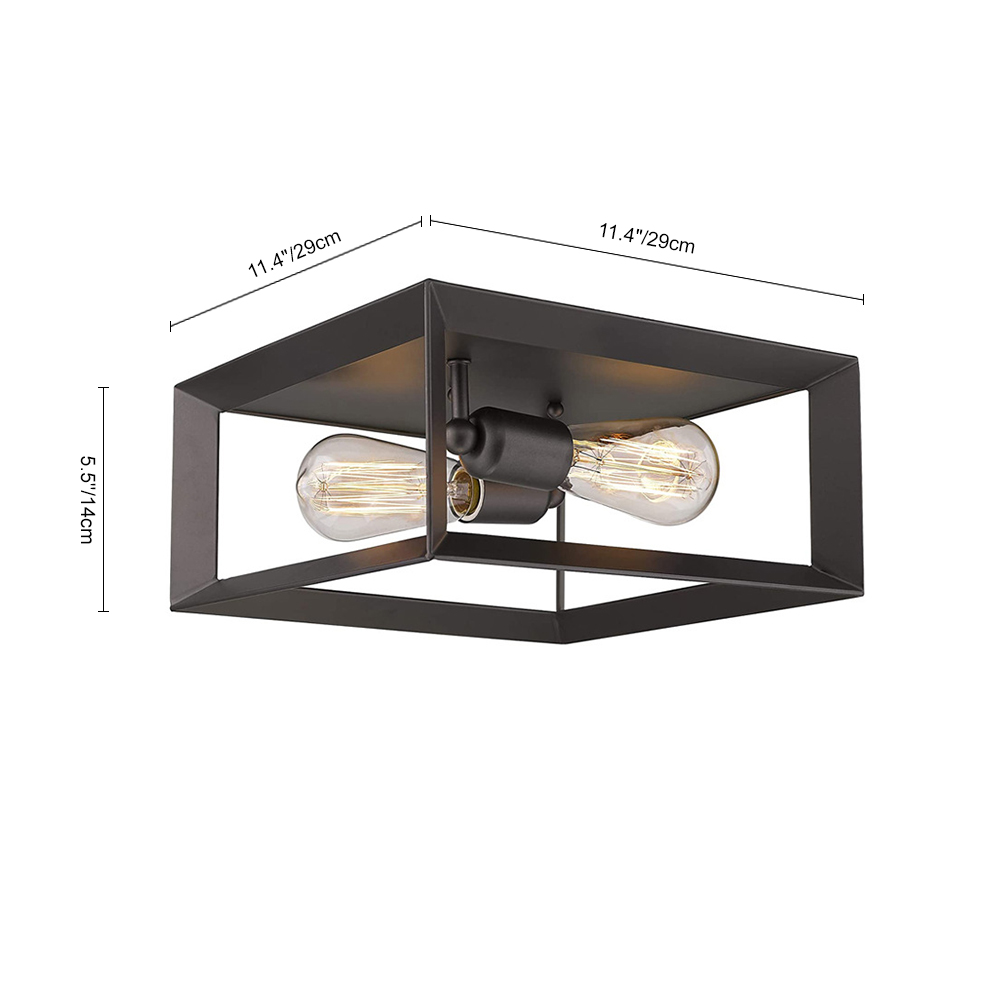 Modern Farmhouse Square Metal Kitchen Flush Mount Ceiling Light Fixtures in Black/ Gold Finish