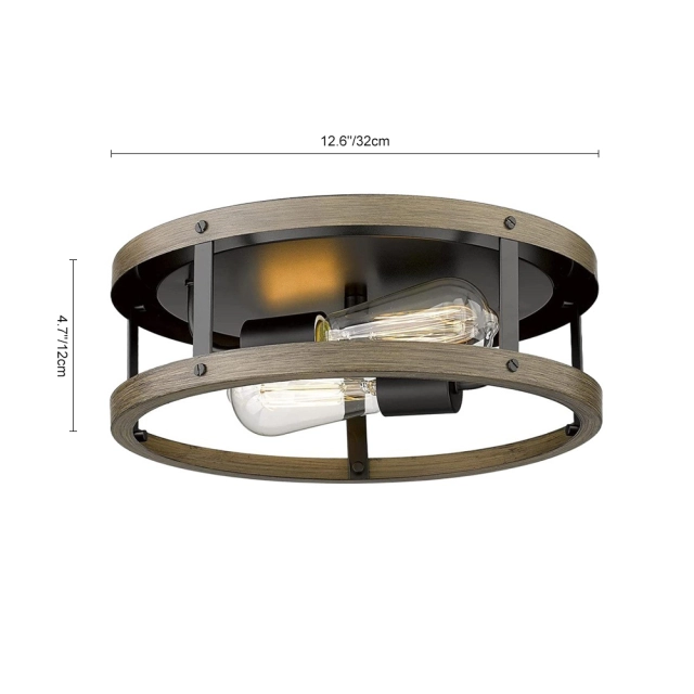 Modern Mid-century Farmhouse Vintage Wood Flush Mount Open Cage Drum Ceiling Light Fixtures