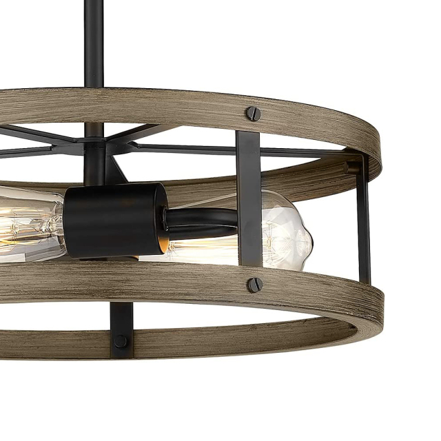 Mid-century Modern Farmhouse Industrial Drum Semi Flush Mount Wood Open Cage Ceiling Light Fixtures