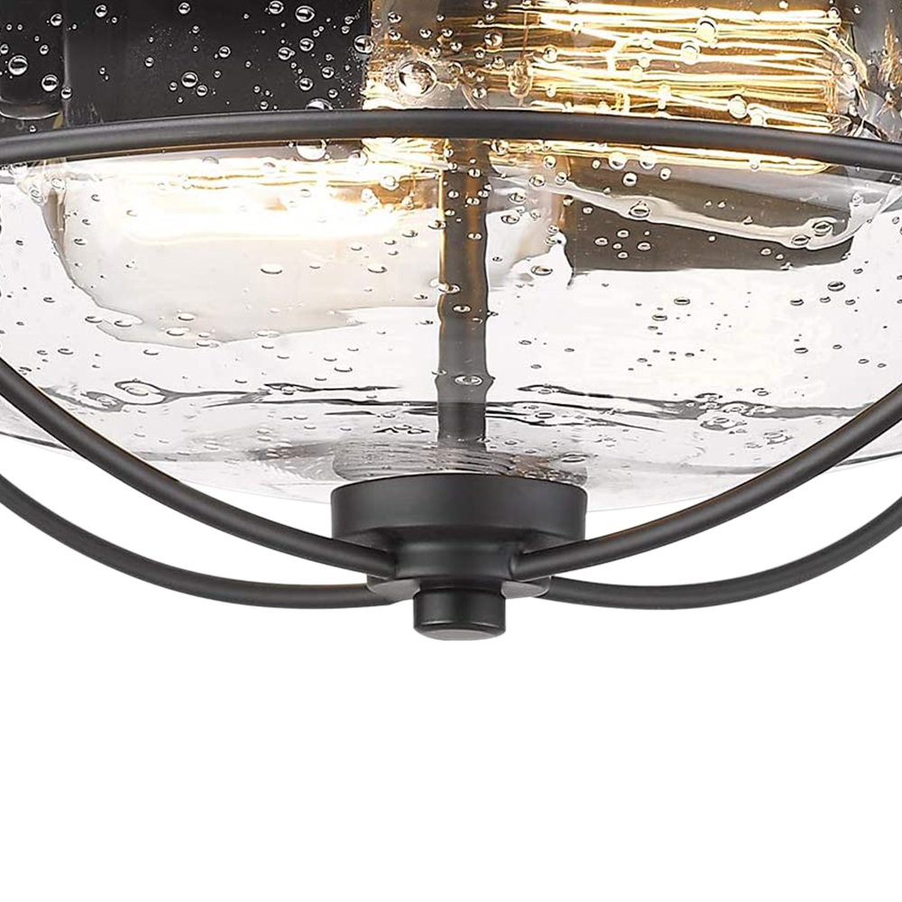 Modern Farmhouse Hallway Drum Metal Flush Mount Ceiling Light Fixtures in Seeded Glass Shade