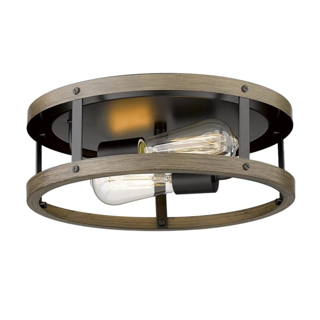 Modern Mid-century Farmhouse Vintage Wood Flush Mount Open Cage Drum Ceiling Light Fixtures