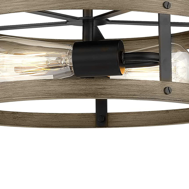 Mid-century Modern Farmhouse Industrial Drum Semi Flush Mount Wood Open Cage Ceiling Light Fixtures