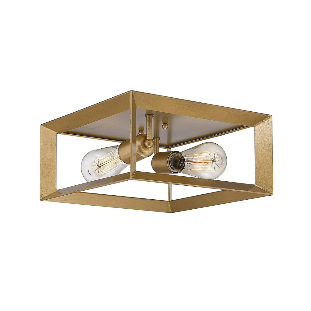 Modern Farmhouse Square Metal Kitchen Flush Mount Ceiling Light Fixtures in Black/ Gold Finish