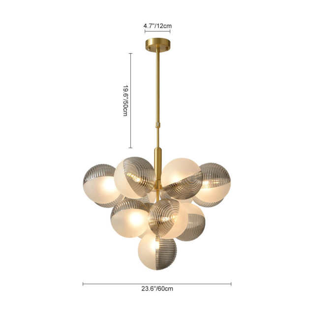 Luxury Modern 5/13 Light Brass Bubble Cluster Grape Chandelier in Opal Textured Gray+White Glass Shade for Living /Dining Room