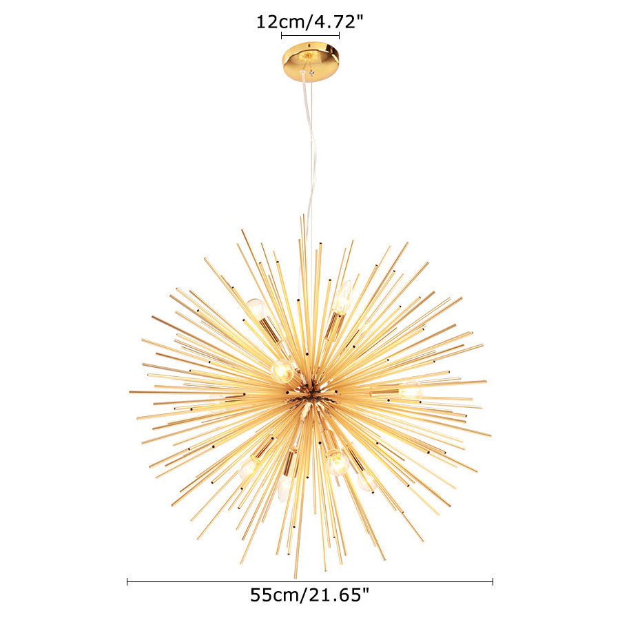 Modern Style 8/12 Light Sunburst Firework Sputnik Chandelier in Gold for Living Room Restaurant