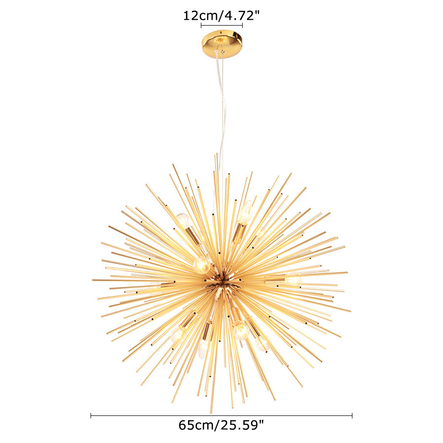 Modern Style 8/12 Light Sunburst Firework Sputnik Chandelier in Gold for Living Room Restaurant