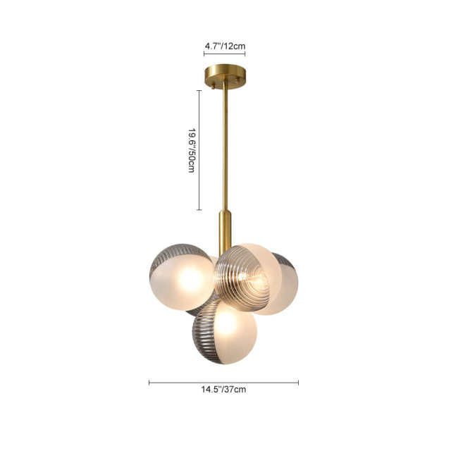 Luxury Modern 5/13 Light Brass Bubble Cluster Grape Chandelier in Opal Textured Gray+White Glass Shade for Living /Dining Room