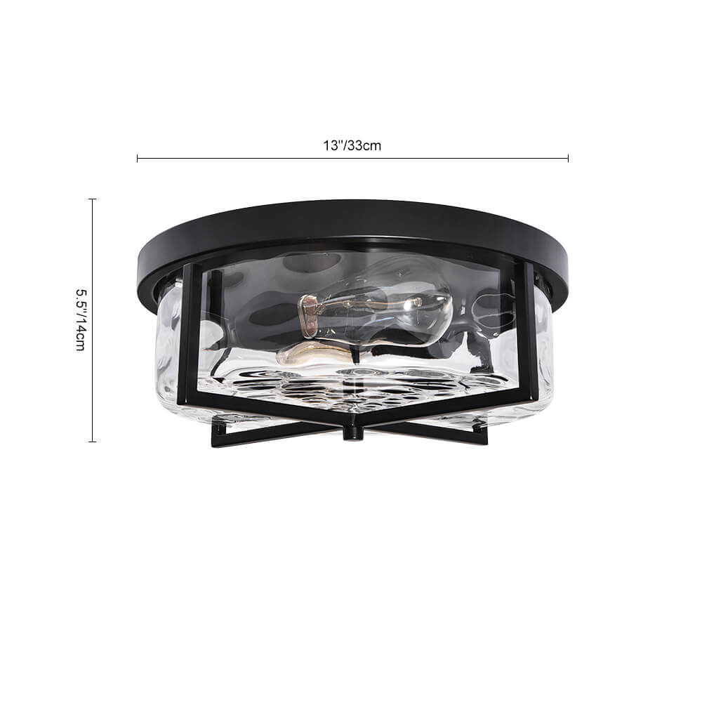 Mid-century Modern Farmhouse Industrial Drum Flush Mount Industrial Seeded Glass Shade Ceiling Light Fixtures for Hallway/Entryway/Kitchen
