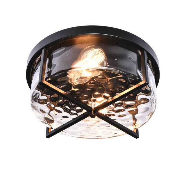 Mid-century Modern Farmhouse Industrial Drum Flush Mount Industrial Seeded Glass Shade Ceiling Light Fixtures