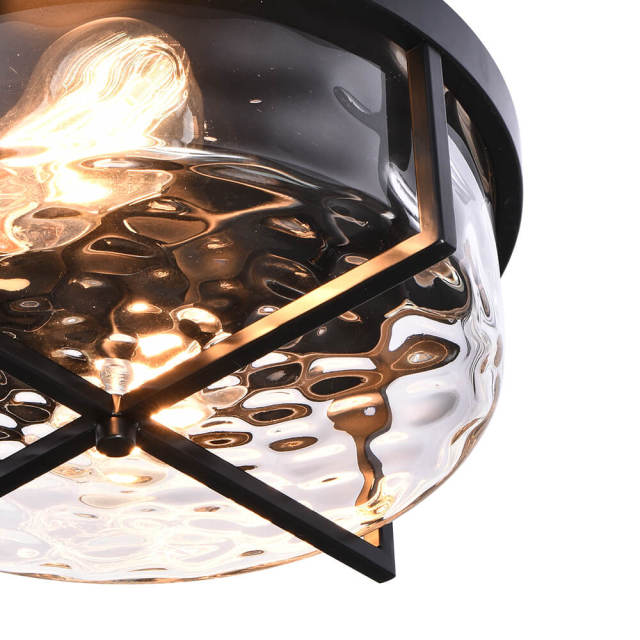 Mid-century Modern Farmhouse Industrial Drum Flush Mount Industrial Seeded Glass Shade Ceiling Light Fixtures