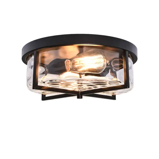 Mid-century Modern Farmhouse Industrial Drum Flush Mount Industrial Seeded Glass Shade Ceiling Light Fixtures