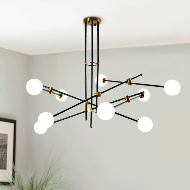 Modern Mid-Century Linear Sputnik Chandelier with Hand-blown Glass for Living /Dining Room