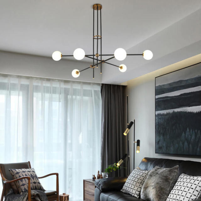 Modern Mid-Century Linear Sputnik Chandelier with Hand-blown Glass for Living /Dining Room