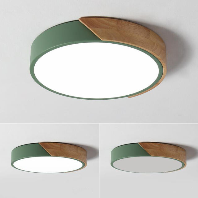 Dimmable with Remote Control Modern Minimalist LED Round Shaped Wood & Metal & Acrylic Flush Mount Ceiling Light