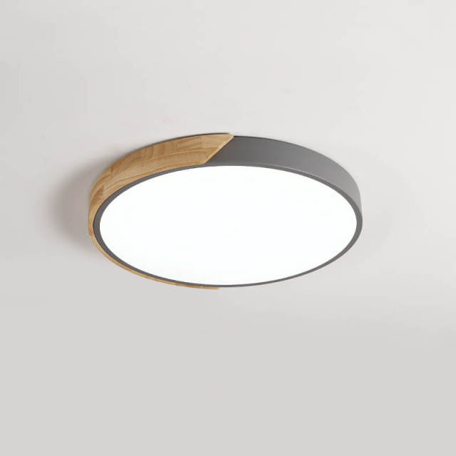 Dimmable with Remote Control Modern Minimalist LED Round Shaped Wood & Metal & Acrylic Flush Mount Ceiling Light