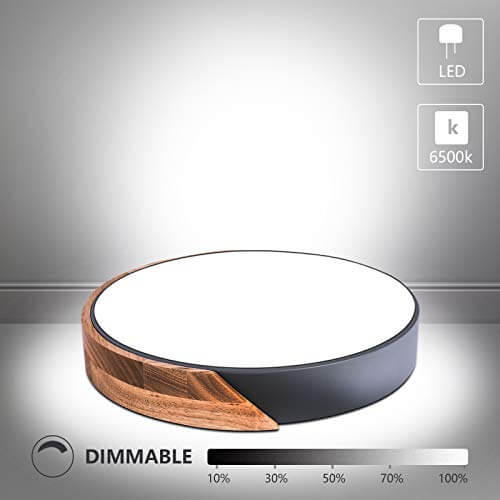 Dimmable Modern Minimalist LED Round Shaped Wood & Metal & Acrylic Flush Mount Ceiling Light for Bedroom Kitchen Living Room