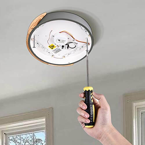 Dimmable Modern Minimalist LED Round Shaped Wood & Metal & Acrylic Flush Mount Ceiling Light for Bedroom Kitchen Living Room