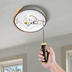Dimmable Modern Minimalist LED Round Shaped Wood & Metal & Acrylic Flush Mount Ceiling Light for Bedroom Kitchen Living Room