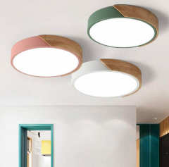Dimmable Modern Minimalist LED Round Shaped Wood & Metal & Acrylic Flush Mount Ceiling Light
