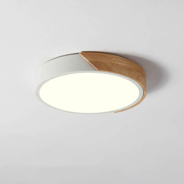 Dimmable Modern Minimalist LED Round Shaped Wood & Metal & Acrylic Flush Mount Ceiling Light