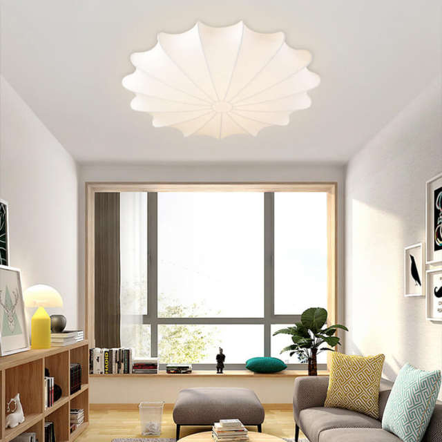 Mid-century Modern 3 Light Flush Mount Ceiling Lamp with Soft White Silk Shade for Bedroom Kitchen Living Room Dining Room