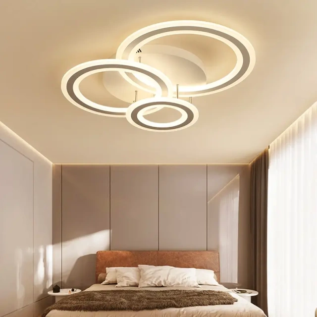 Modern Lighting LED 3 Rings Semi Flush Mount Ceiling Light for Bedroom Living Room Kitchen