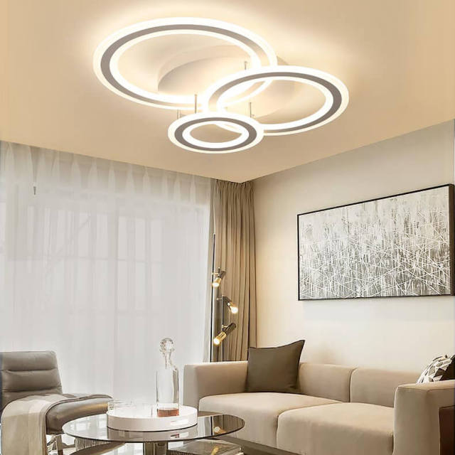 Modern Lighting LED 3 Rings Semi Flush Mount Ceiling Light for Bedroom Living Room Kitchen