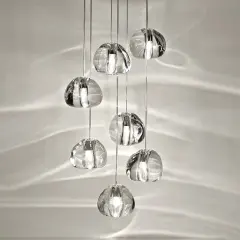 Modern Style Multi-light Stair Rail Long Hanging Pendant Light Crystal Glass Chandelier for Staircase Foyer High Ceiling