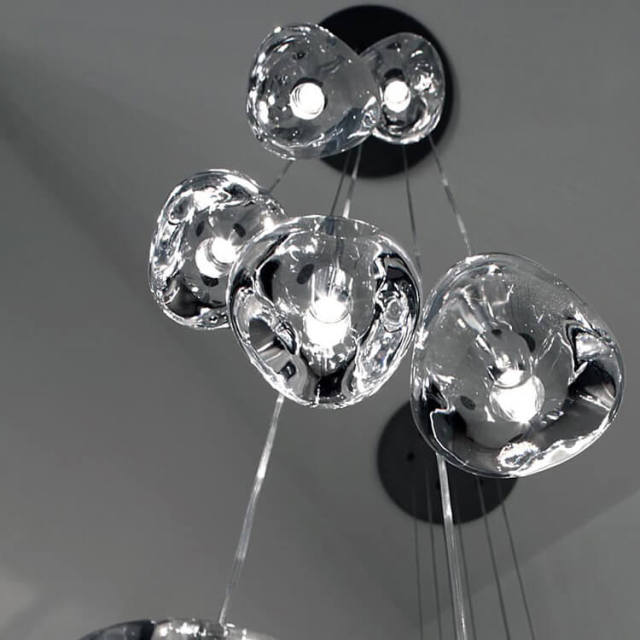 Modern Style Multi-light Stair Rail Pendant Light Crystal Glass Staircase Foyer Chandelier