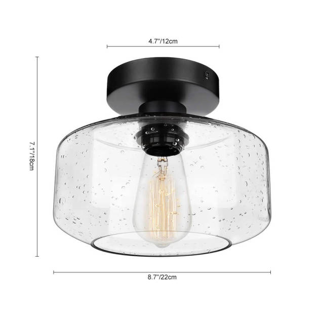 Modern Minimalist Vintage Clear/Seeded Glass Shade Flush Mount Black Ceiling Light for Living Room Dining Room