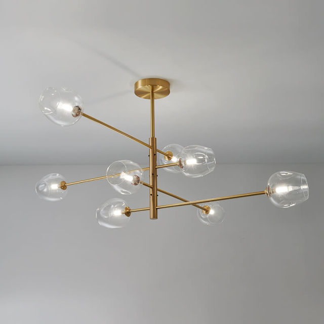 Modern 8-Light Sputnik Transparent Globe Multi Chandelier in Brass Finish for Living Room/Bedroom/Dining Room