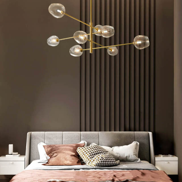 Modern 8-Light Sputnik Transparent Globe Multi Chandelier in Brass Finish for Living Room/Bedroom/Dining Room