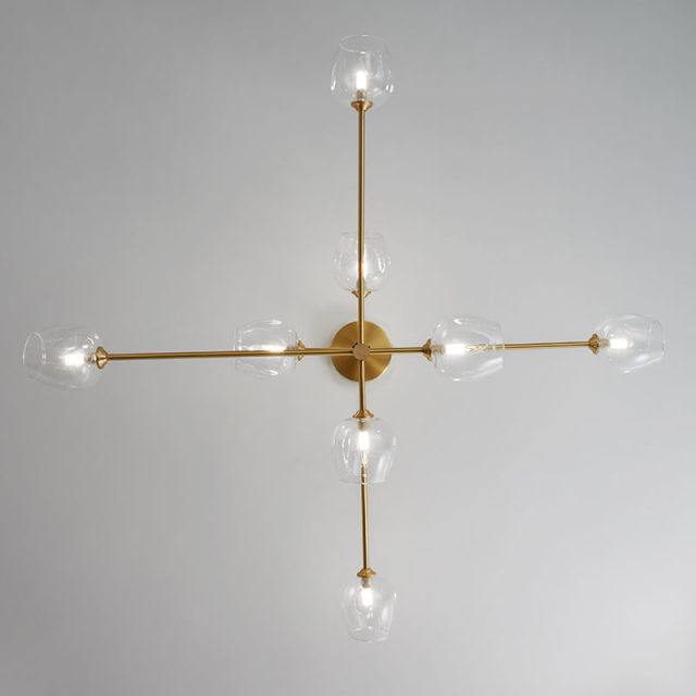 Modern 8-Light Sputnik Transparent Globe Multi Chandelier in Brass Finish for Living Room/Bedroom/Dining Room