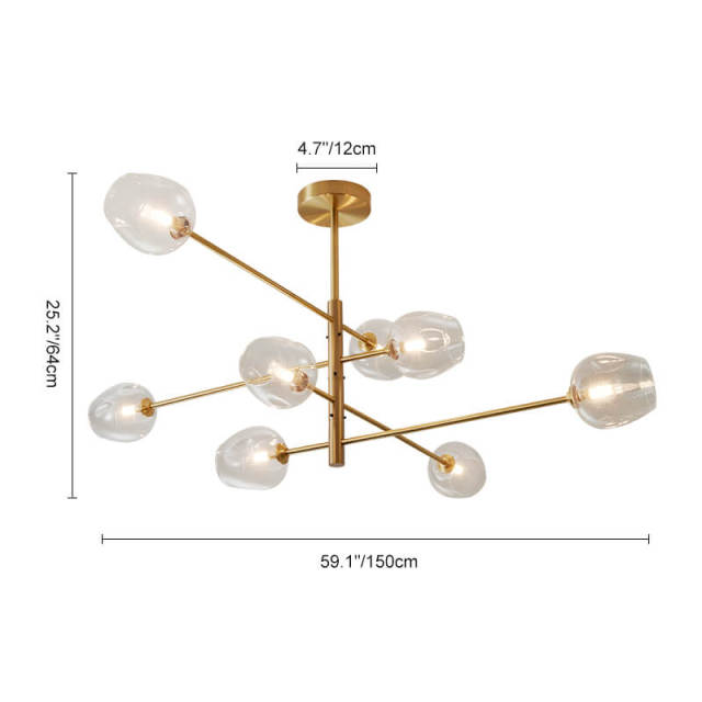 Modern 8-Light Sputnik Transparent Globe Multi Chandelier in Brass Finish for Living Room/Bedroom/Dining Room