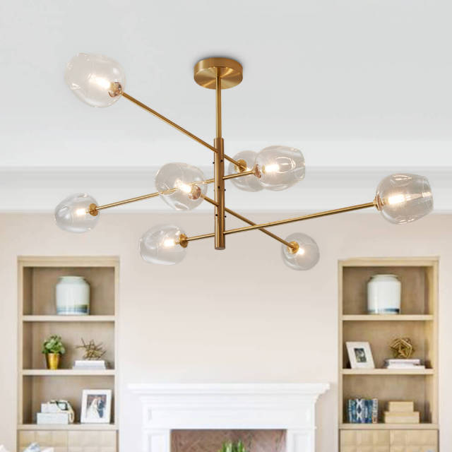 Modern 8-Light Sputnik Transparent Globe Multi Chandelier in Brass Finish for Living Room/Bedroom/Dining Room