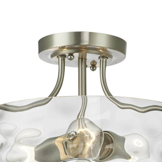 Modern Farmhouse Glass Hammer Drum Semi Flush Mount Nickel Ceiling Light for Living Room Dining Room