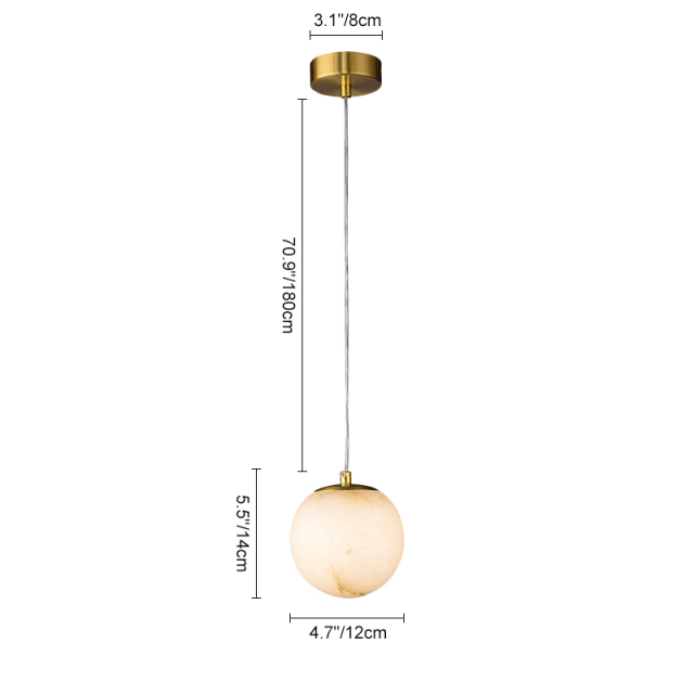 Modern Gold Transmission Pendant Light with Round Ball Marble Stone Diffuser for Kitchen/Bedside