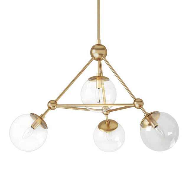 Modern Glam Sputnik Triangle Chandelier in Brushed Brass Finish with Clear Glass Shade for Dining Room/Kitchen/Living Room